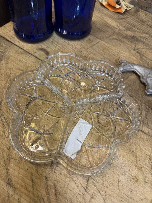 PRESSED GLASS DIVIDED RELISH DISH