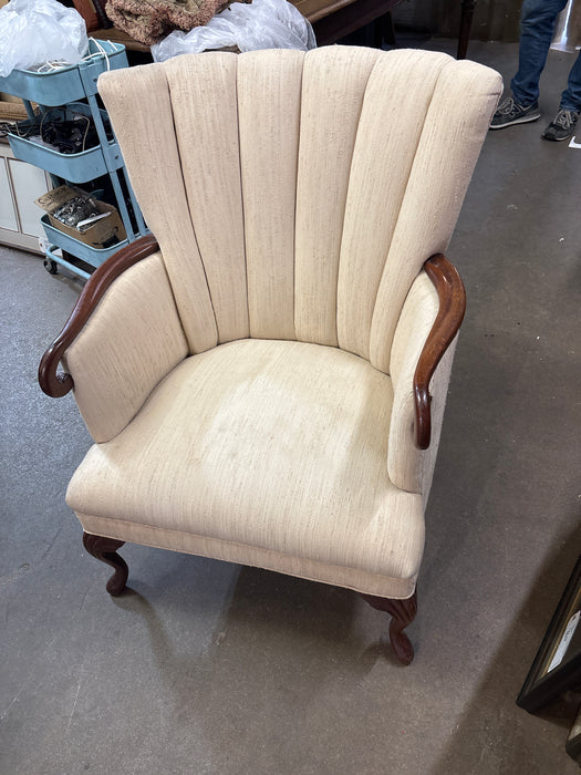 WHITE UPHOLSTERED SHELL BACK ARMCHAIR