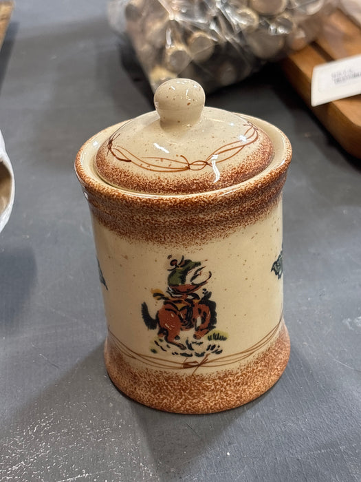 SET OF 4 POTTERY COWBOY CANNISTERS