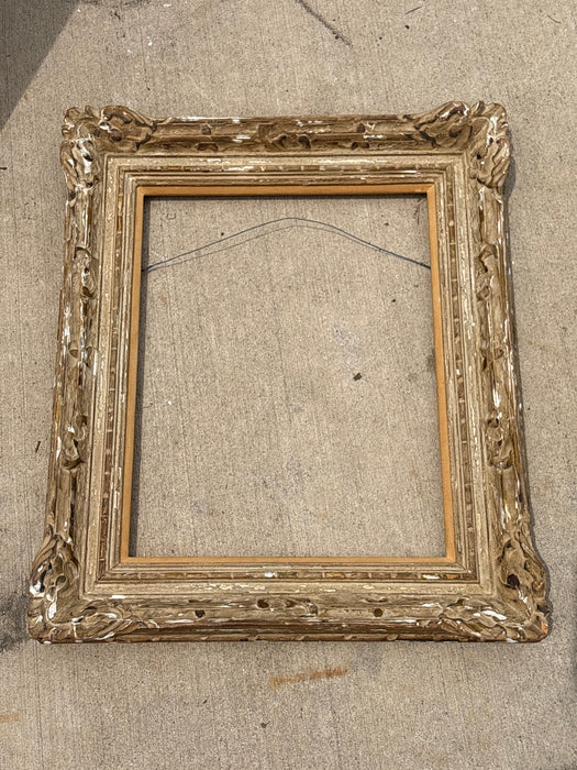 RUSTIC CARVED WOOD FRAME WHITE WASHED