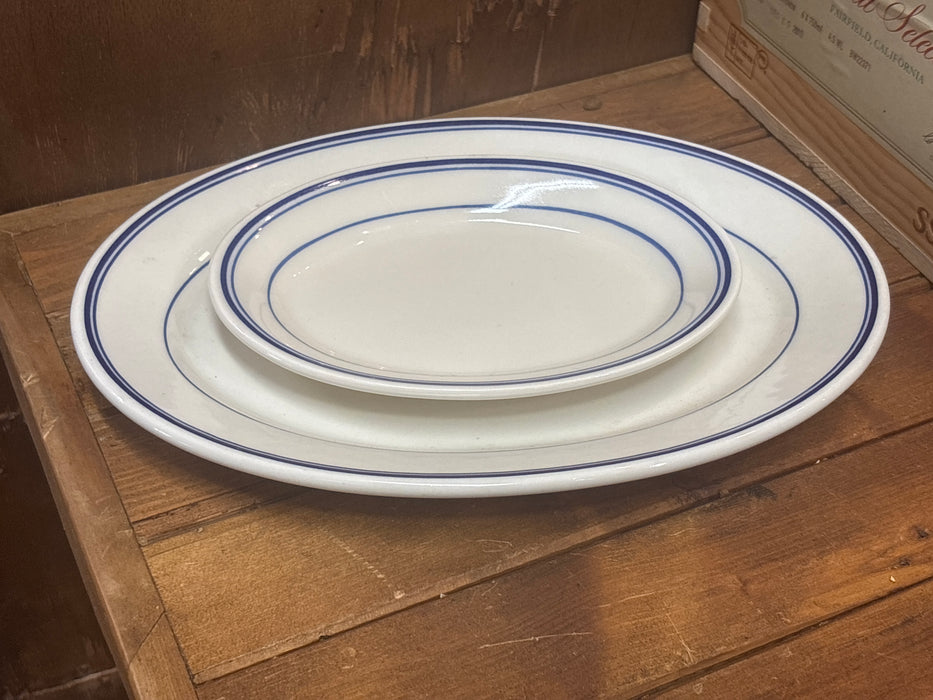 SET OF 2 SIMPLE BLUE AND WHITE 1871 CHINESE HOMER LAUGHLIN PLATTERS