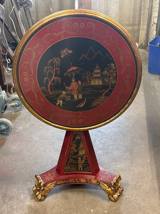 NOT OLD RED AND BLACK CHINESE TILT TOP TABLE