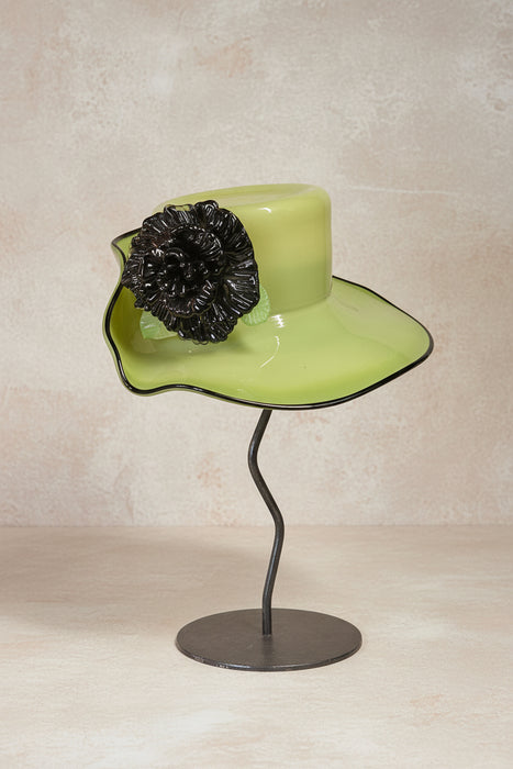 HAND BLOWN GREEN GREEN GLASS LADY'S HAT - SIGNED BRIAN BRENNO