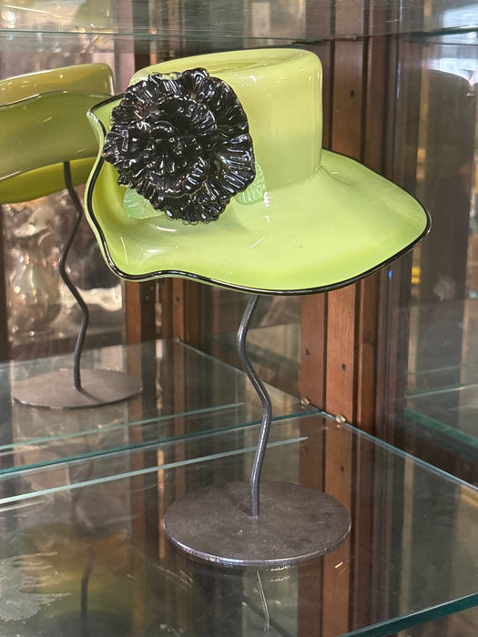 HAND BLOWN GREEN GREEN GLASS LADY'S HAT - SIGNED BRIAN BRENNO