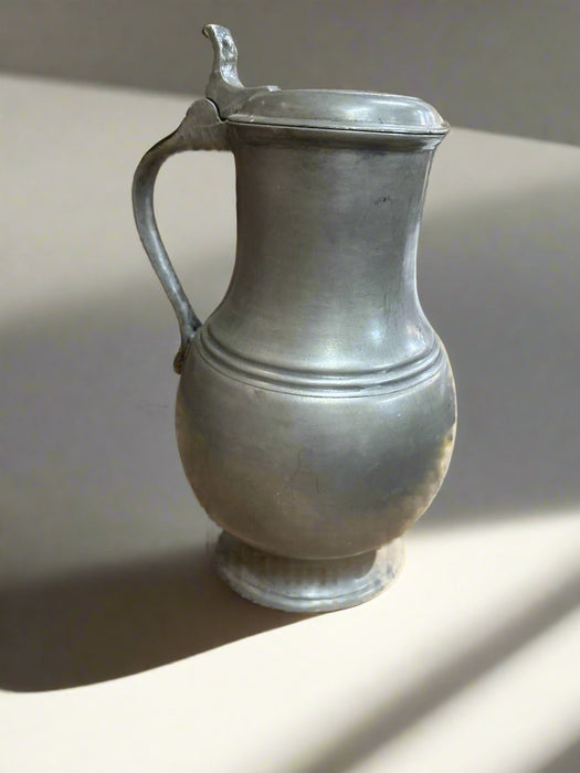 LARGE LIDDED PEWTER PITCHER