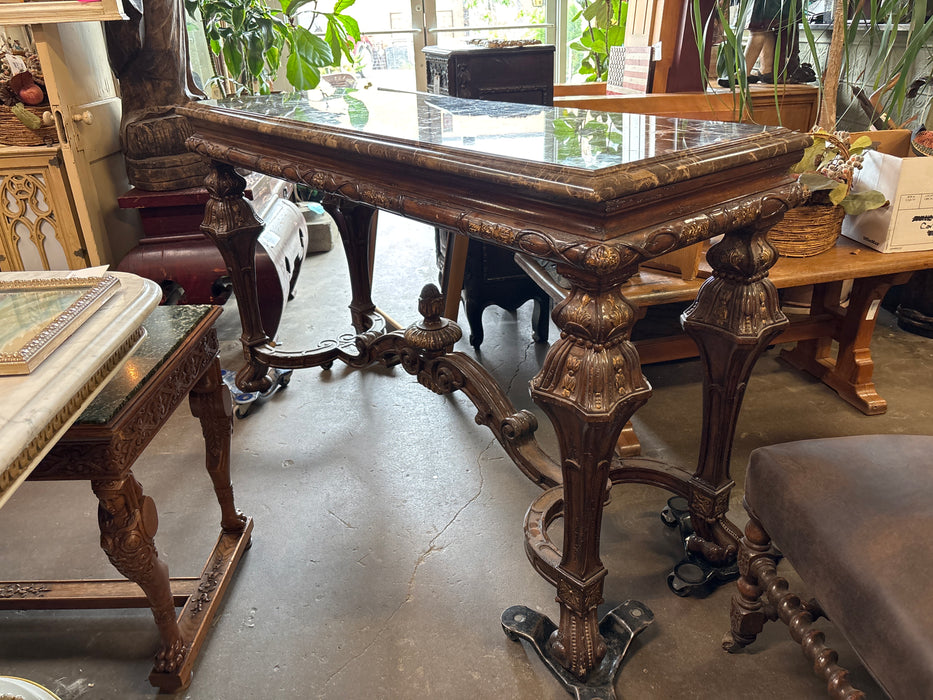 BEAUTIFUL MARBLE TOP CONSOLE WITH GOLD HIGHLIGHTS- NOT ANTIQUE