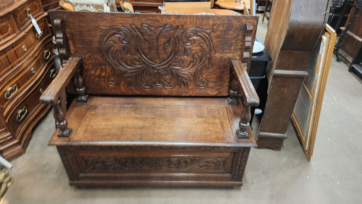 TILT TOP OAK TABLE/BENCH