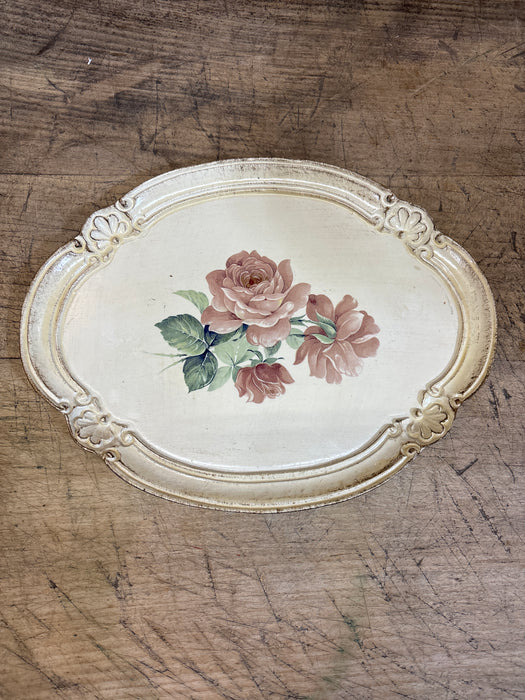 SMALL WHITE FLORENTINE TRAY WITH ROSES