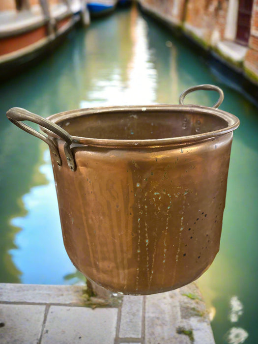 COPPER POT WITH BRASS HANDLES