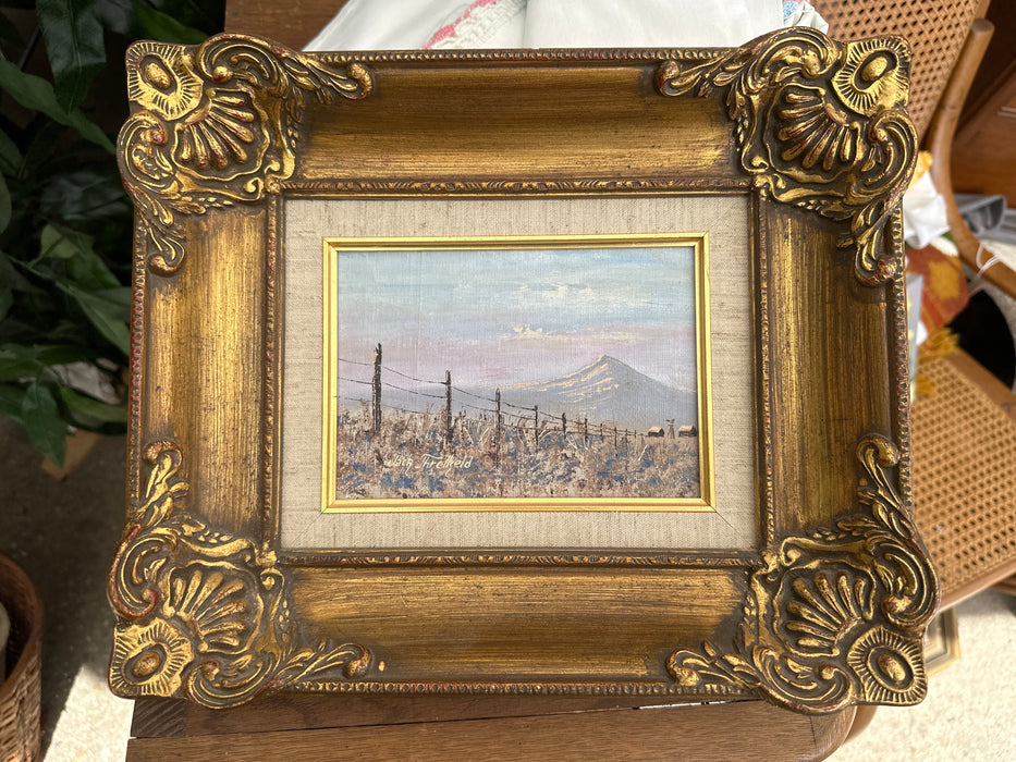 SMALL WELL FRAMED LANDSCAPE OIL PAINTING WITH FENCE LINE SIGNED JACK THRELKELD TEXAS ARTIST