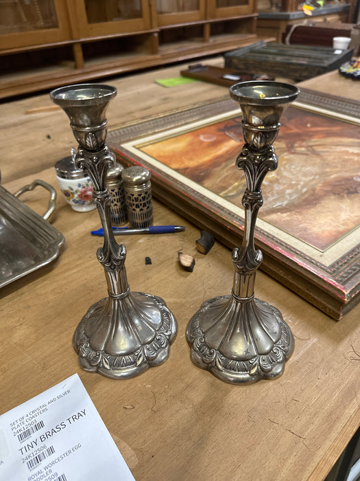 PAIR OF SILVER PLATE CANDLESTICKS