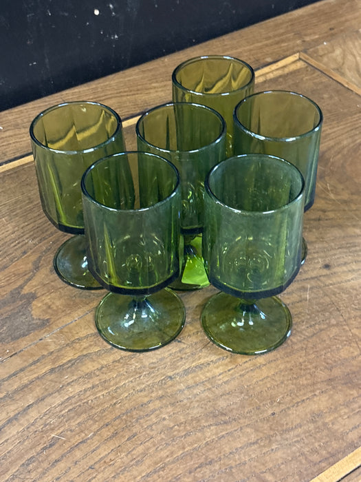 SET OF 6 SMALL GREEN STEMMED GOBLETS