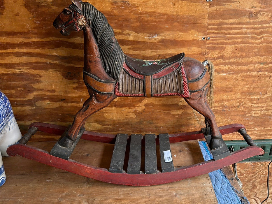 CARVED WOOD ROCKING HORSE AS IS