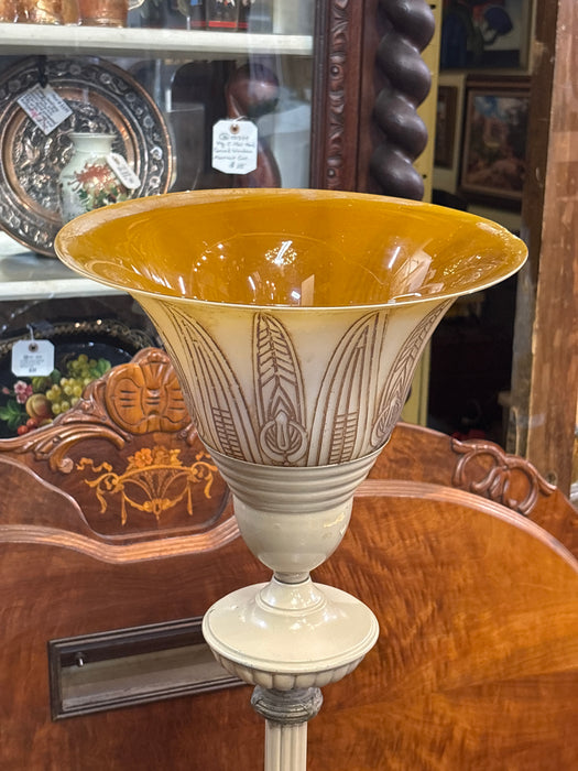 IRON FLOOR LAMP WITH GLASS TORCHIERE SHADE