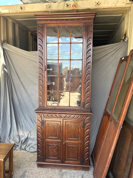 2 PIECE DARK OAK JACOBEAN BOOKCASE