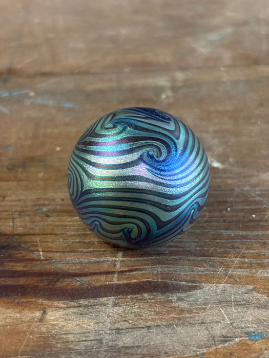 SMALL IRIDESCENT GLASS PAPERWEIGHT