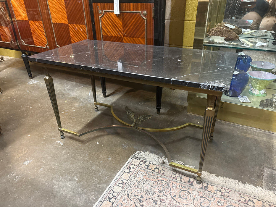 BLACK MARBLE TOP COCKTAIL TABLE WITH BIRD BASE