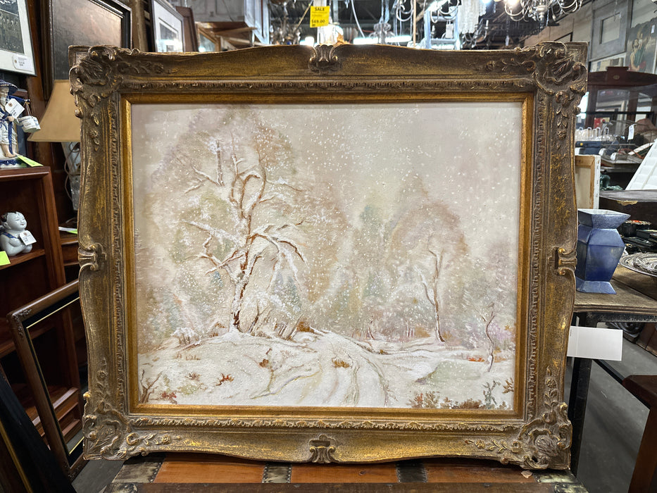 GILT FRAMED IMPRESSIONIST WINTER LANDSCAPE