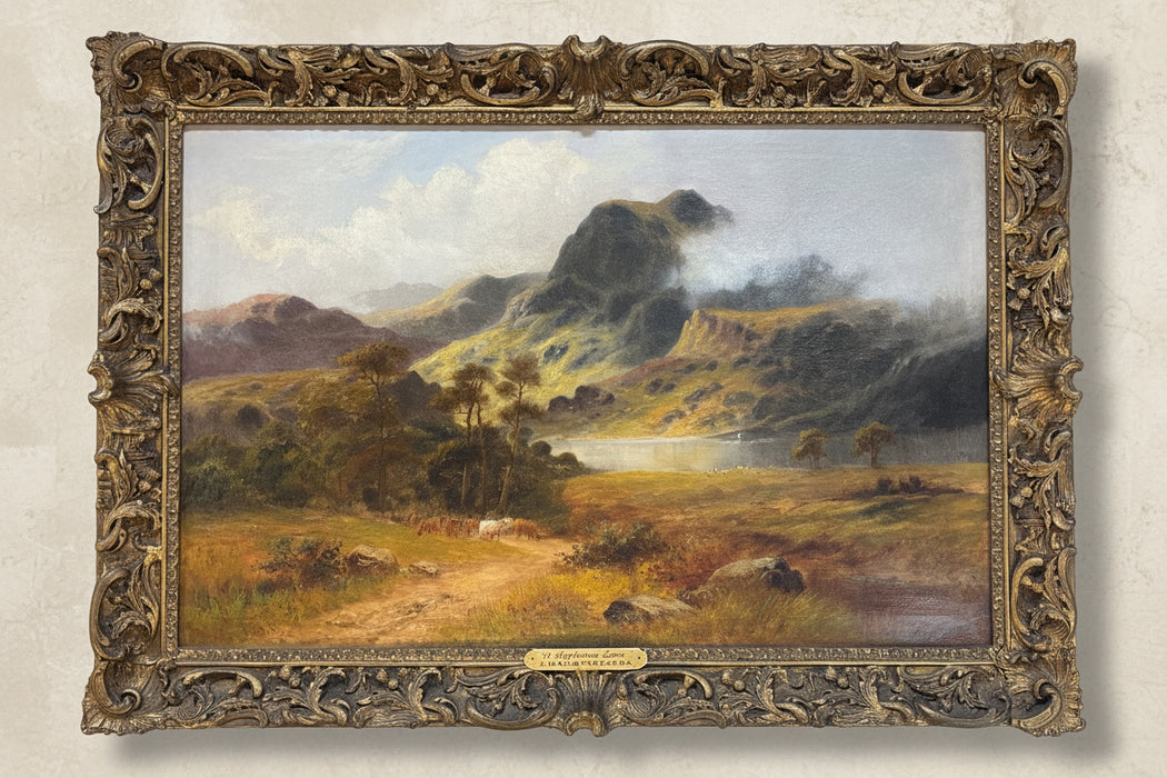 LARGE FRAMED ENGLISH LANDSCAPE WITH TREES OIL PAINTING  "A HIGHLAND LANE" - J. MACINTYRE. RBA