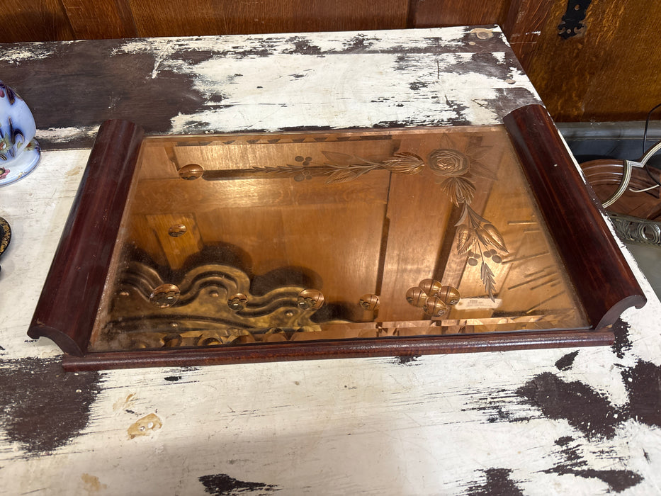 PEACH MIRRORED DECO DRESSER TRAY