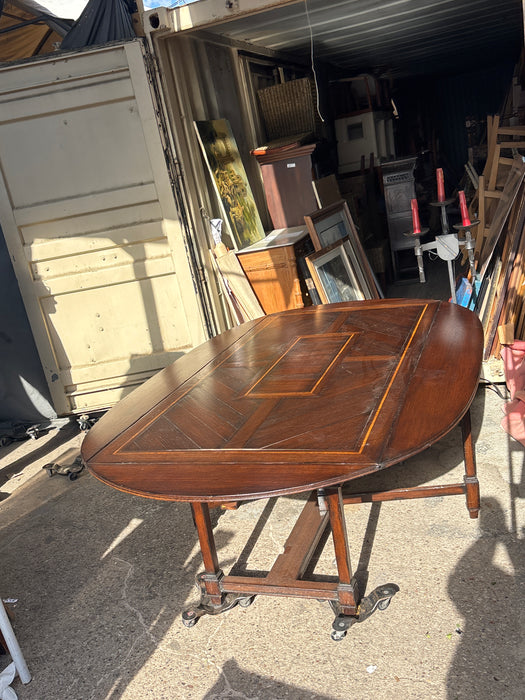 INLAID DARK OAK CHINOISERIE DINING TABLE