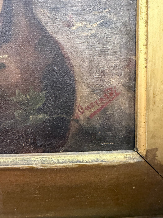 LARGE FRAMED OIL PAINTING OF A  17TH CENTURY SCENCE WITH COURTING COUPLE FROLICKING