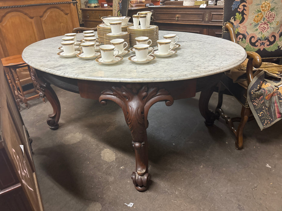 LARGE WHITE MARBLE TOP OVAL DINING TABLE