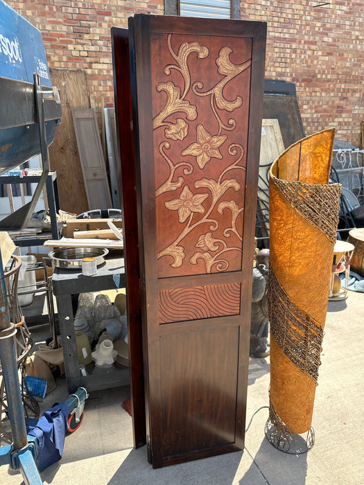 3 PANEL WOOD CARVED AND PAINTED SCREEN