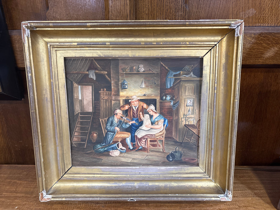 GILT FRAMED INTERIOR SCENE WATERCOLOR PAINTING WITH VIOLINIST