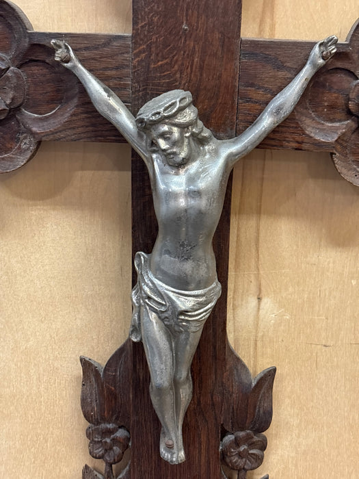 LARGE FLEUR DE LIS OAK CRUCIFIX