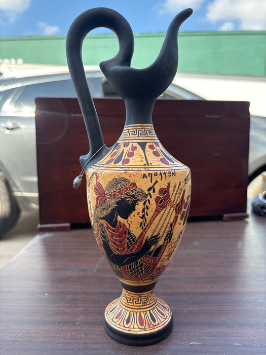GRECIAN PITCHER WITH BLACK HANDLE