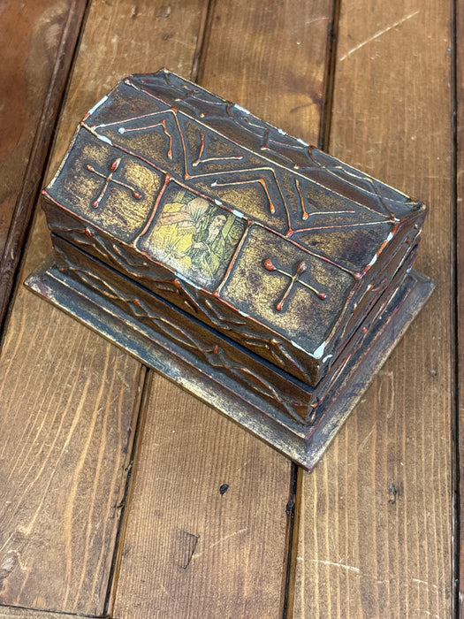 DARK GOLD AND RED ARCHED FLORENTINE BOX