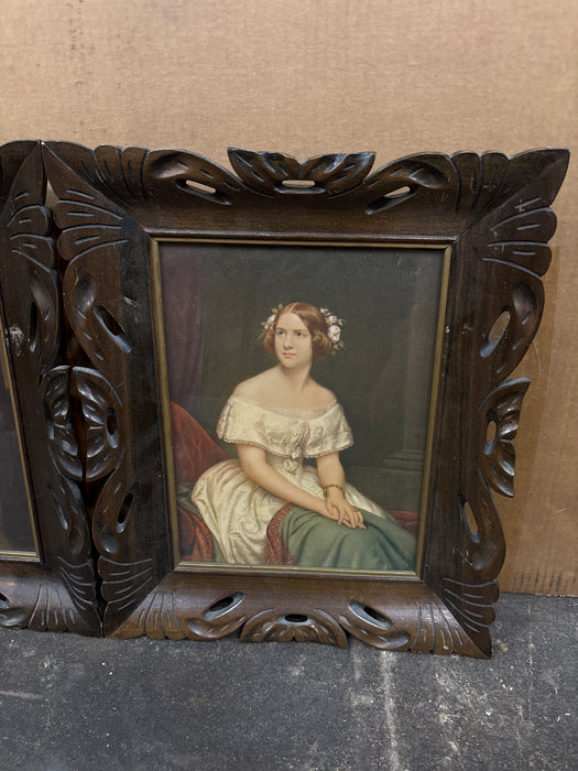 PAIR OF FOLIATE FRAMED LADY PORTRAITS