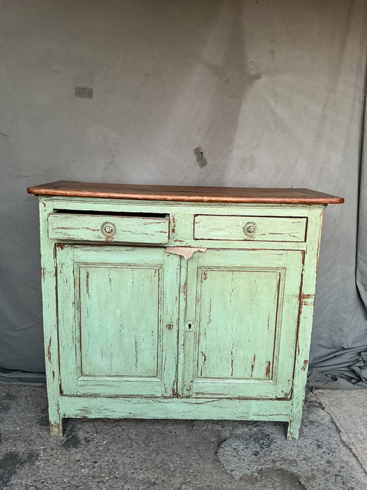 GREEN PAINTED FARM HOUSE OAK TOP SERVER