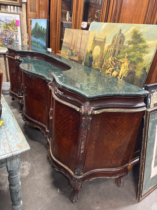 SERPENTINE FRONT MARBLE TOP INLAID SIDEBOARD