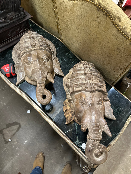 PAIR OF CARVED WOOD GANESHA MASKS