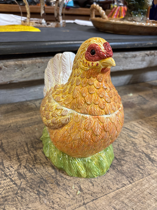 CERAMIC YELLOW CHICKEN JAR - AS FOUND