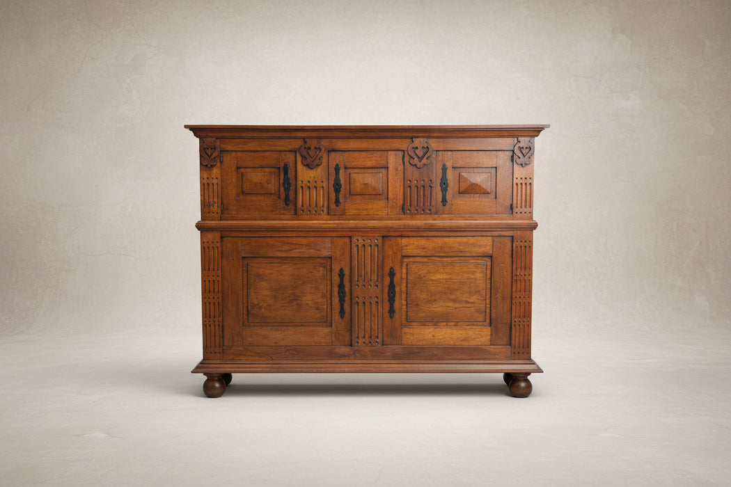 2 PIECE FLEMISH OAK 5 DOOR STACKING CABINET