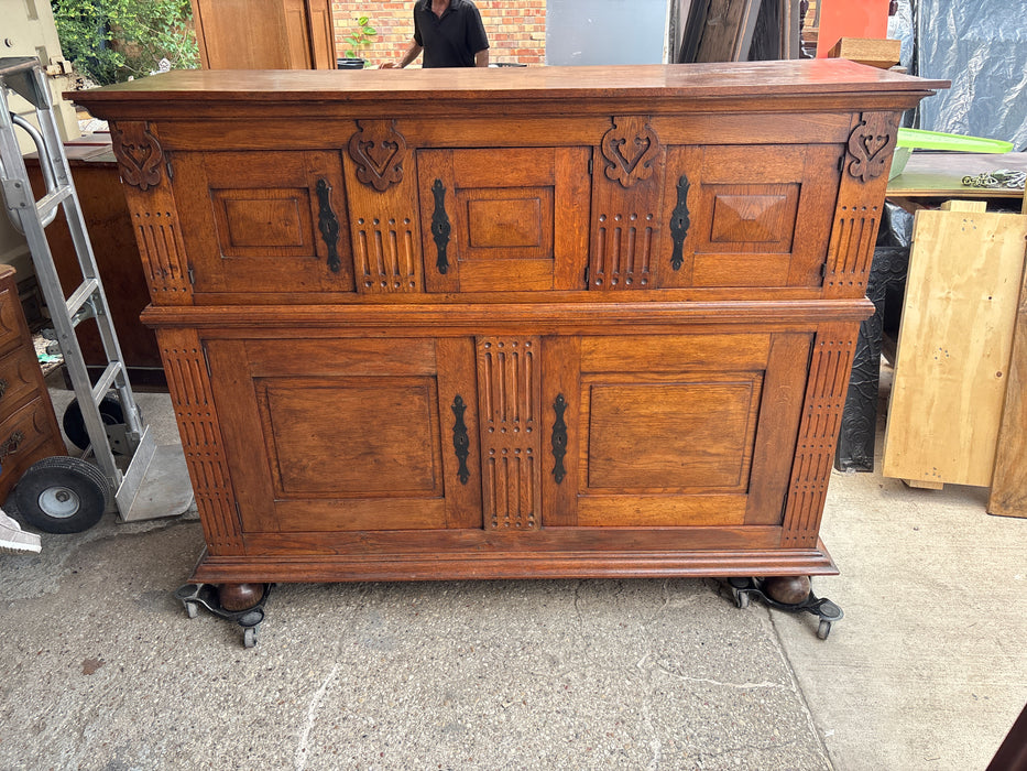 2 PIECE FLEMISH OAK 5 DOOR STACKING CABINET