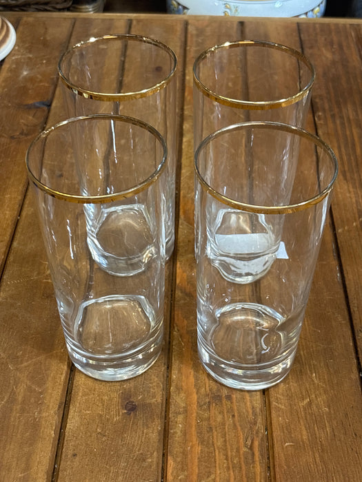 SET OF 4 TALL GOLD RIMMED GLASSES