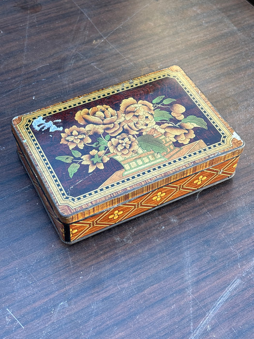 BROWN YELLOW FLORAL TIN BOX
