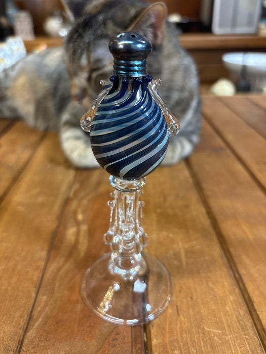 PAIR OF BLUE ART GLASS SALT AND PEPPER SHAKERS