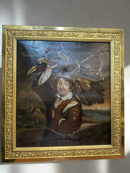 ORNATE GILT FRAMED RESTORED ANTIQUE PAINTED COPY OF THOMAS NARKER OF BATHS "THE WOOD BOY"