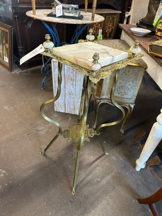 ORNATE BRASS MARBLE TOP STAND