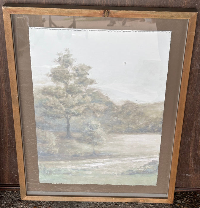 MEDIUM BROWN FRAMED PAINTING OF FOREST