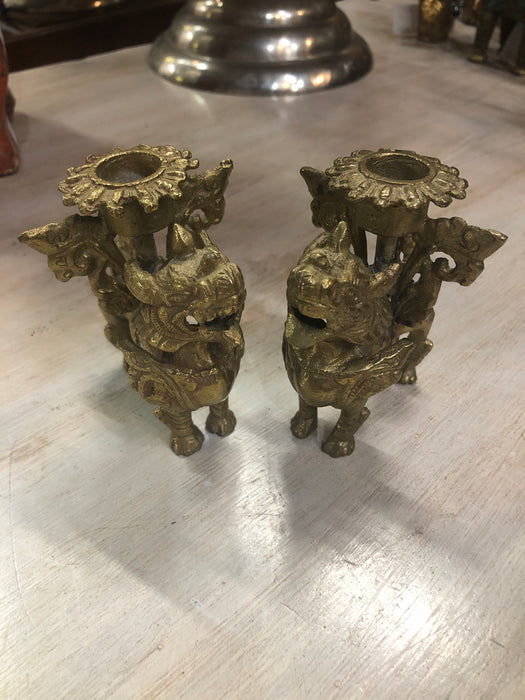 PAIR OF STANDING BRONZE FOO DOGS