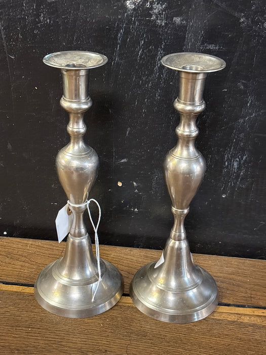PAIR OF PEWTER INDIAN CANDLE STANDS