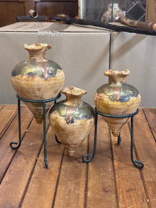 SET OF 3 TURNIP VASES WITH GREEN BASES