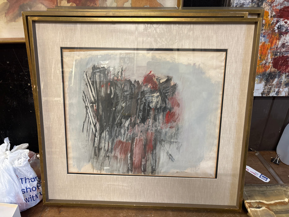 FRAMED ABSTRACT GUACHE ON PAPER - SIGNED JUAN VENTAYOL