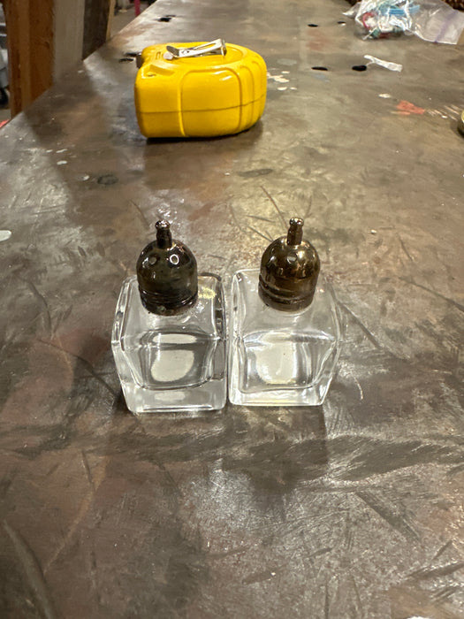 PAIR OF SMALL JAPANESE GLASS SALT AND PEPPER SHAKERS